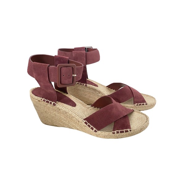 Vince Size 10 Maroon Stefania Suede Platform Wedge Espadrille Sandals - New - Picture 1 of 5